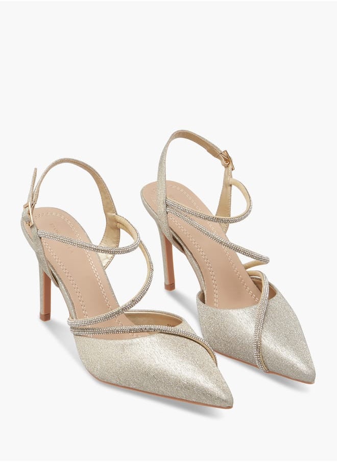 Flora Bella By Shoexpress Women Embellished Slingback Shoes with Stiletto Heels and Buckle Closure  - Image 1