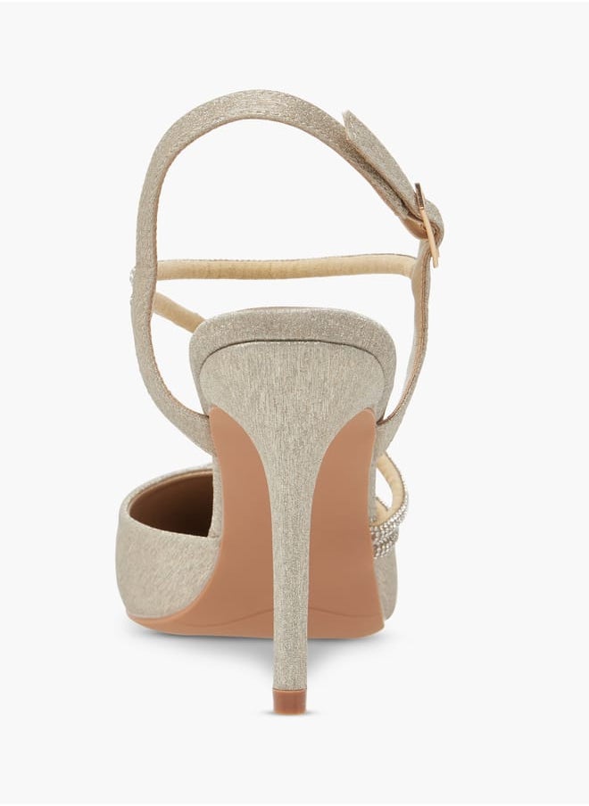 Flora Bella By Shoexpress Women Embellished Slingback Shoes with Stiletto Heels and Buckle Closure  - Image 5