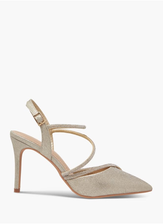 Flora Bella By Shoexpress Women Embellished Slingback Shoes with Stiletto Heels and Buckle Closure  - Image 3