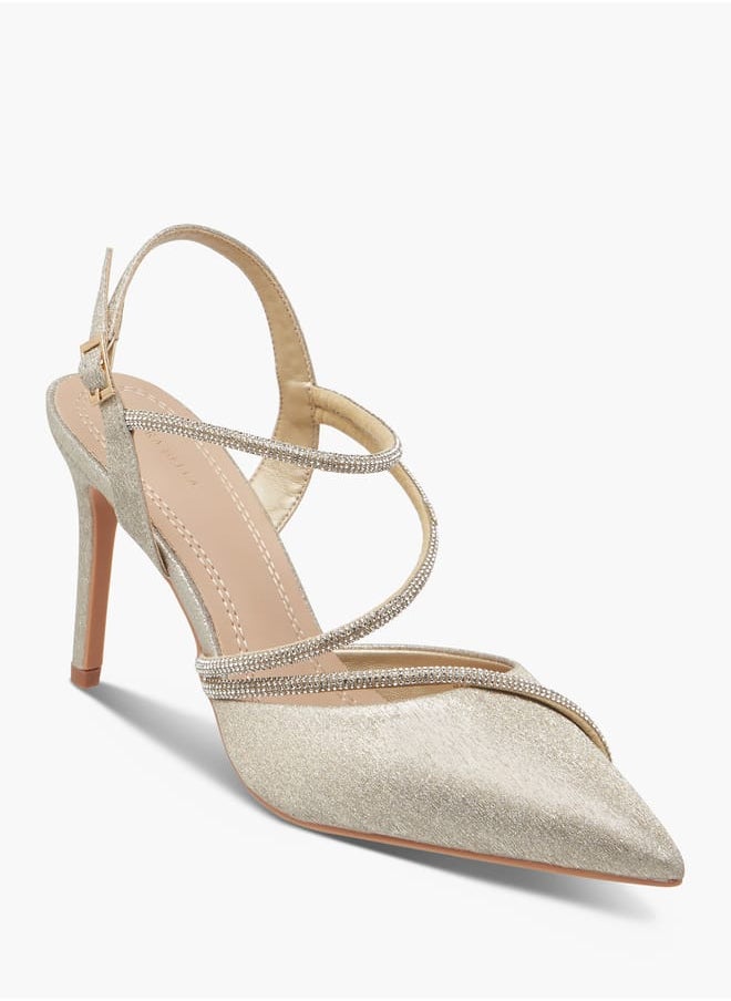 Flora Bella By Shoexpress Women Embellished Slingback Shoes with Stiletto Heels and Buckle Closure  - Image 2