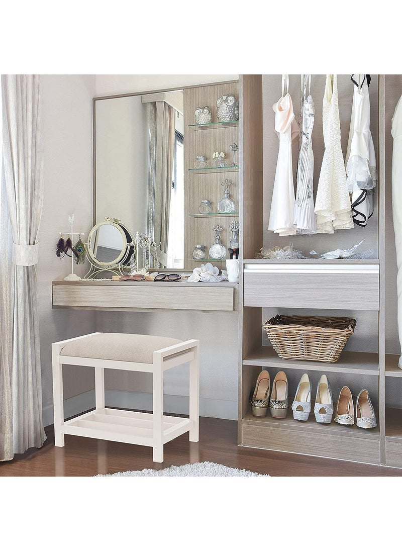 INDIAN DECOR INDIAN DECOR 37051 Large Vanity Stool with Metal Legs Cushion Vanity Chair Dressing Makup Stool Bench Vanity Seat for Bedroom Living Room Bathroom Ottoman for Women Girl Mom Mother White  - Image 2