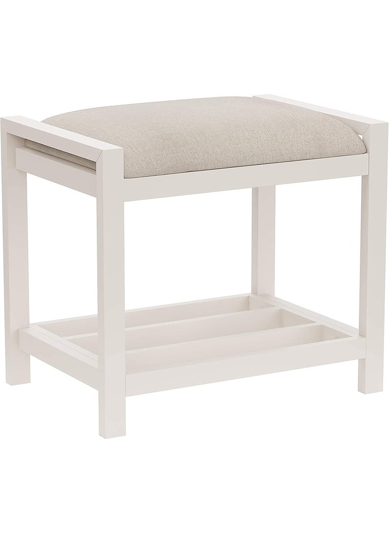 INDIAN DECOR INDIAN DECOR 37051 Large Vanity Stool with Metal Legs Cushion Vanity Chair Dressing Makup Stool Bench Vanity Seat for Bedroom Living Room Bathroom Ottoman for Women Girl Mom Mother White  - Image 1