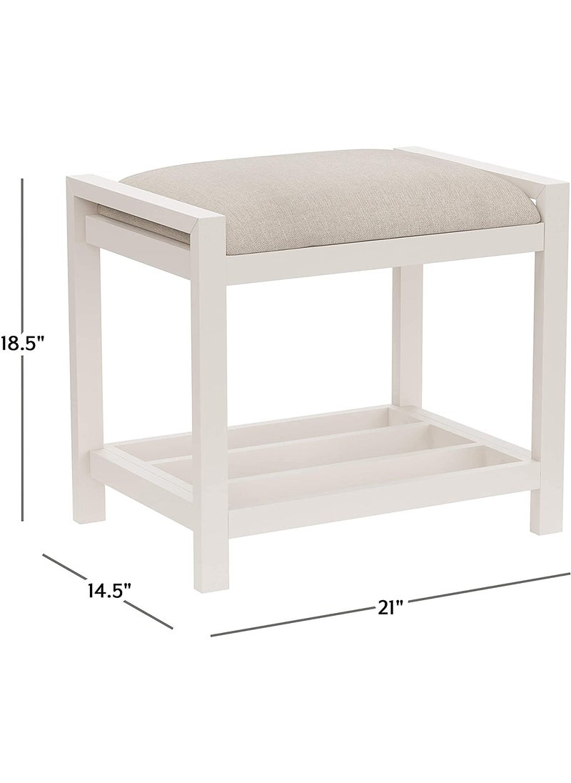 INDIAN DECOR INDIAN DECOR 37051 Large Vanity Stool with Metal Legs Cushion Vanity Chair Dressing Makup Stool Bench Vanity Seat for Bedroom Living Room Bathroom Ottoman for Women Girl Mom Mother White  - Image 3