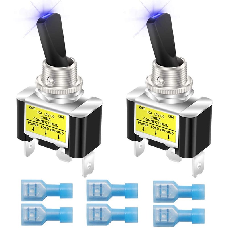 Gebildet 2 قطعة مفتاح تبديل مضيء من نوع الروكر 12V 30A ثقيل الوزن لسيارات السباق والسيارات SPST تشغيل/إيقاف مفتاح تبديل بإضاءة LED مقاس 12 مم (أزرق) - Image 1