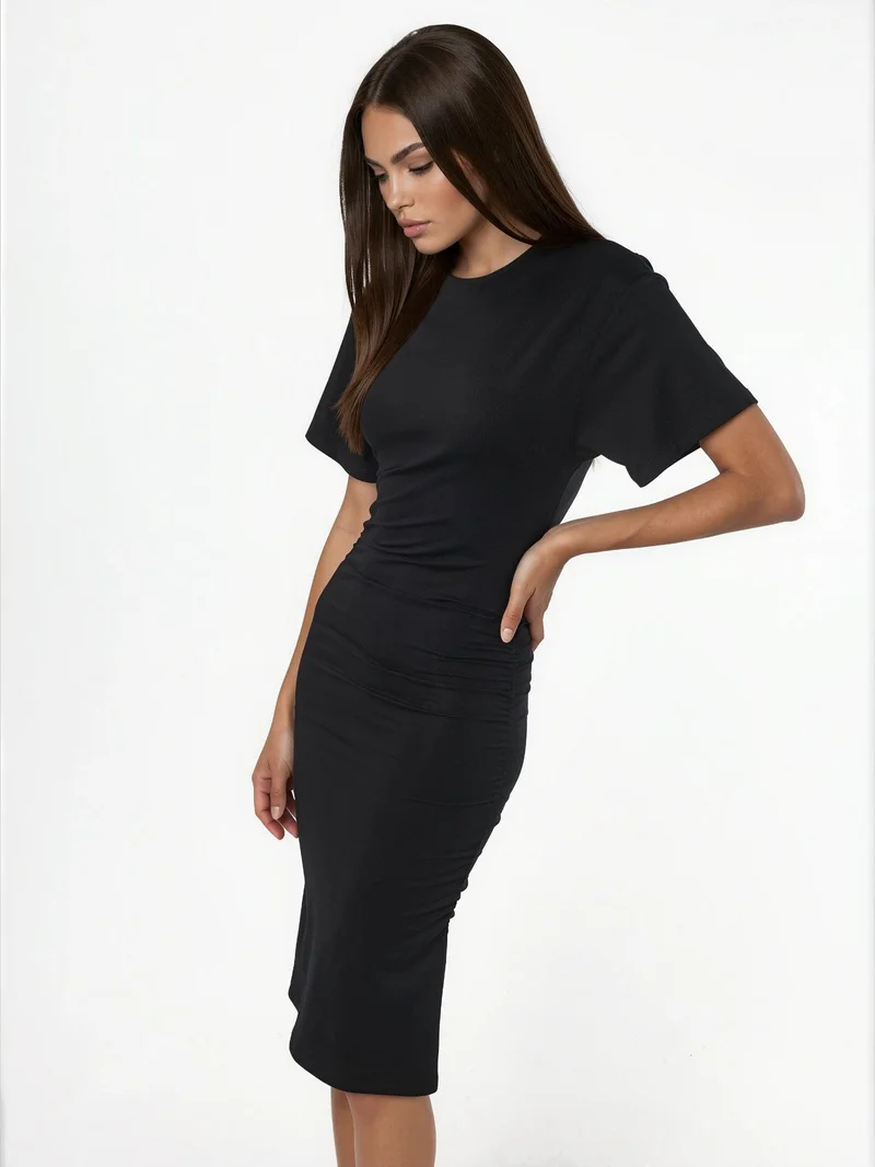 بوسيم BUSEM Crew Neck Mini T-Shirt Dress with Drape