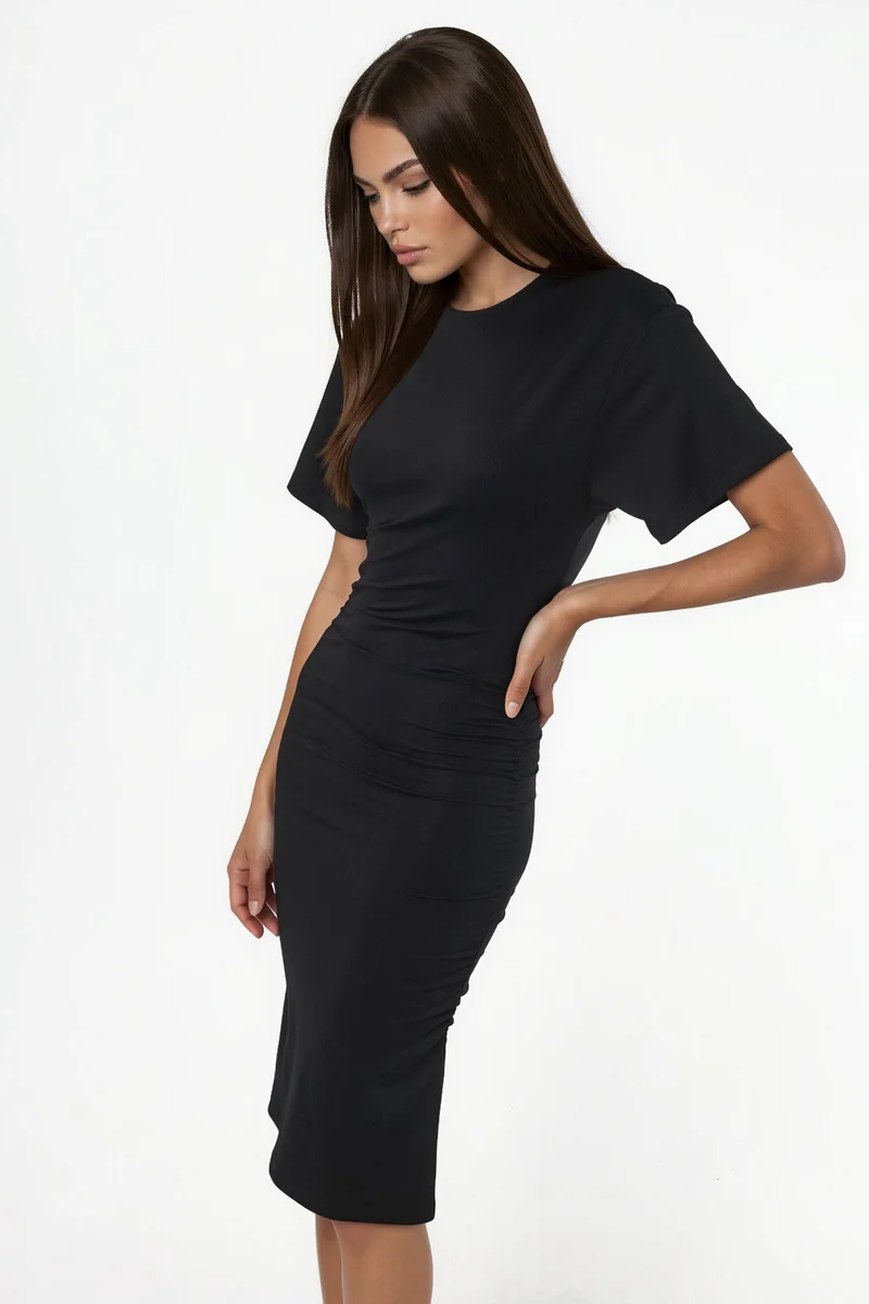 بوسيم BUSEM Crew Neck Mini T-Shirt Dress with Drape
