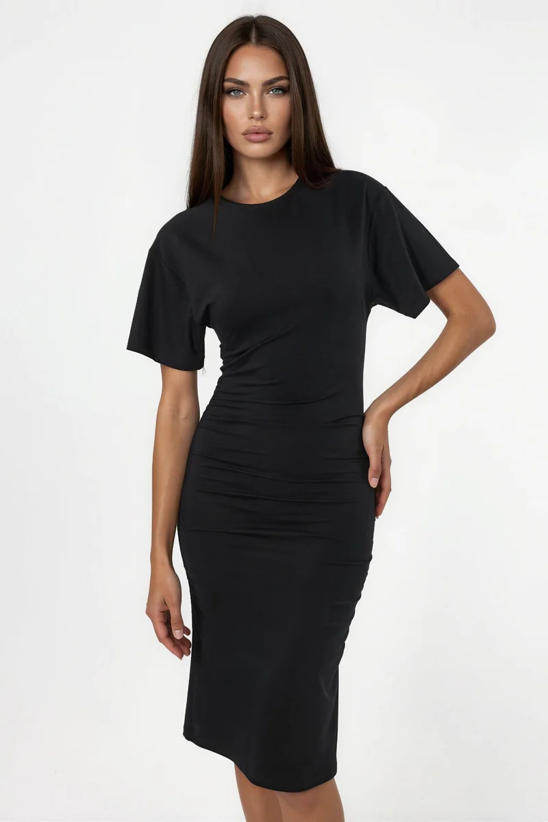 بوسيم BUSEM Crew Neck Mini T-Shirt Dress with Drape