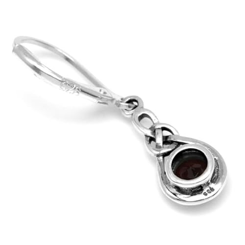 Silvershake 1.18ct. 5mm Natural Garnet 925 Sterling Silver Celtic Knot Leverback Earrings - Image 5