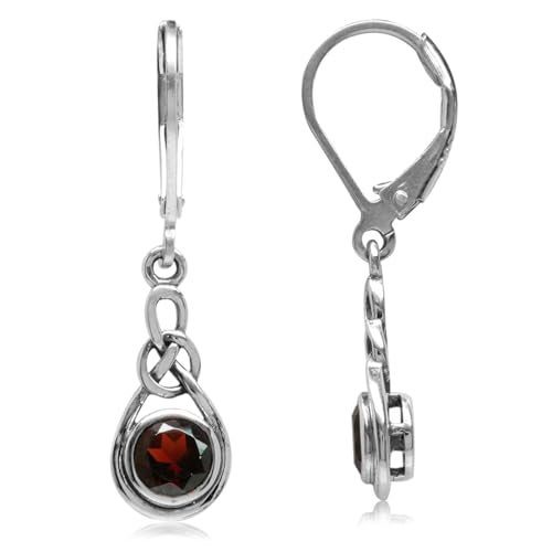 Silvershake 1.18ct. 5mm Natural Garnet 925 Sterling Silver Celtic Knot Leverback Earrings - Image 1