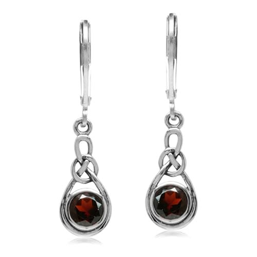 Silvershake 1.18ct. 5mm Natural Garnet 925 Sterling Silver Celtic Knot Leverback Earrings - Image 4