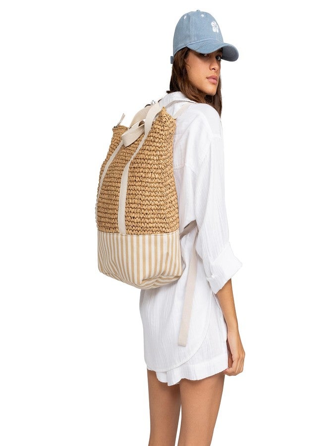 Roxy Women's Beach Tote Bag | Travel | Vacation | Straw | Lightweight | Breathable, Beach Lover - Natural/White, 21L, 21l Beach Lover Small Straw and Canvas Tote Backpack - Image 2