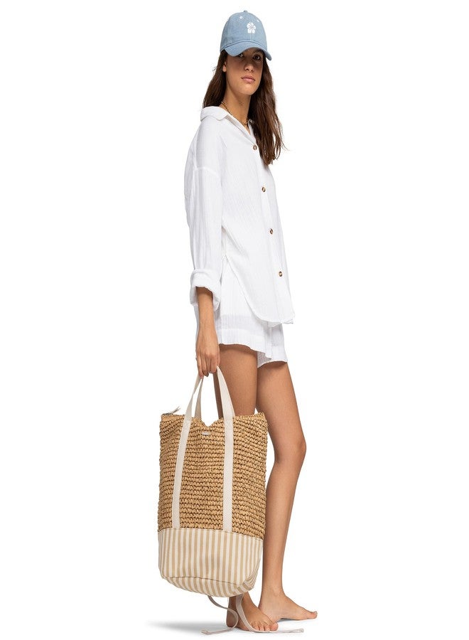 Roxy Women's Beach Tote Bag | Travel | Vacation | Straw | Lightweight | Breathable, Beach Lover - Natural/White, 21L, 21l Beach Lover Small Straw and Canvas Tote Backpack - Image 3