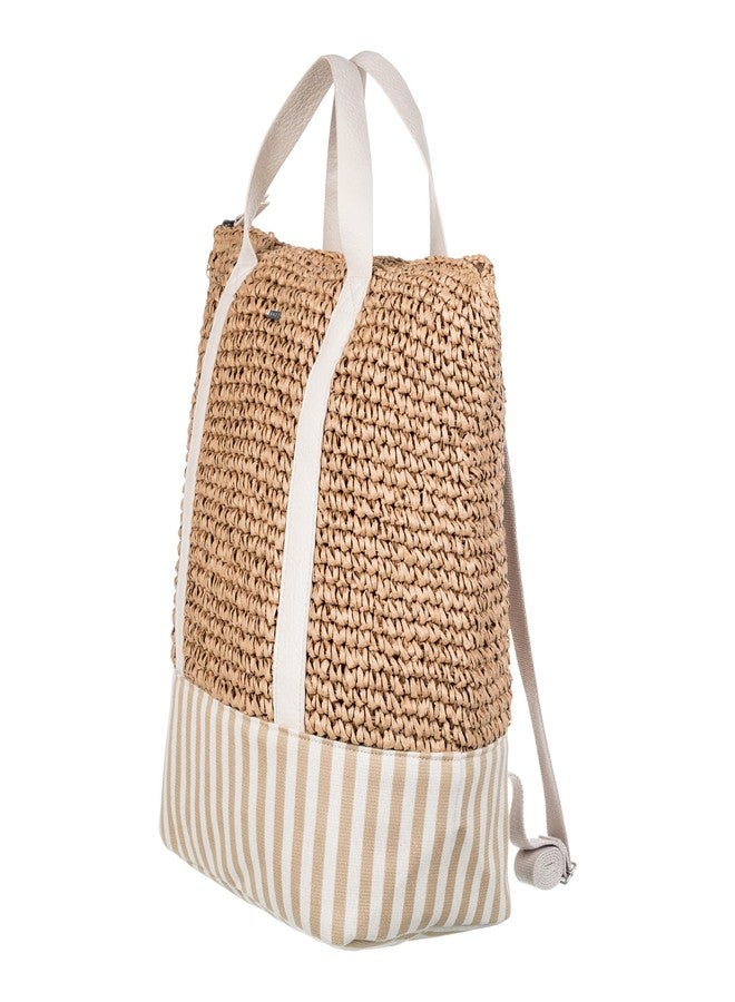 Roxy Women's Beach Tote Bag | Travel | Vacation | Straw | Lightweight | Breathable, Beach Lover - Natural/White, 21L, 21l Beach Lover Small Straw and Canvas Tote Backpack - Image 4