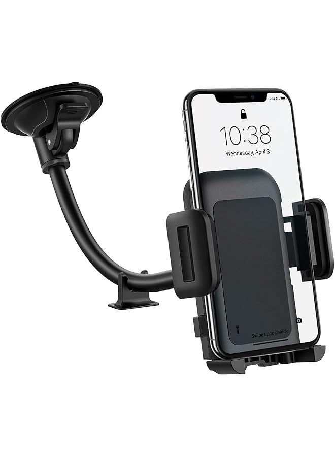 S-TOP Universal 360° Car Phone Mount – Windshield & Dashboard Holder with Strong Suction Cup, Anti-Shake Stabilizer Windscreen Car Mount Grip Flexible Long Arm Cradle for All Smartphones - Image 1