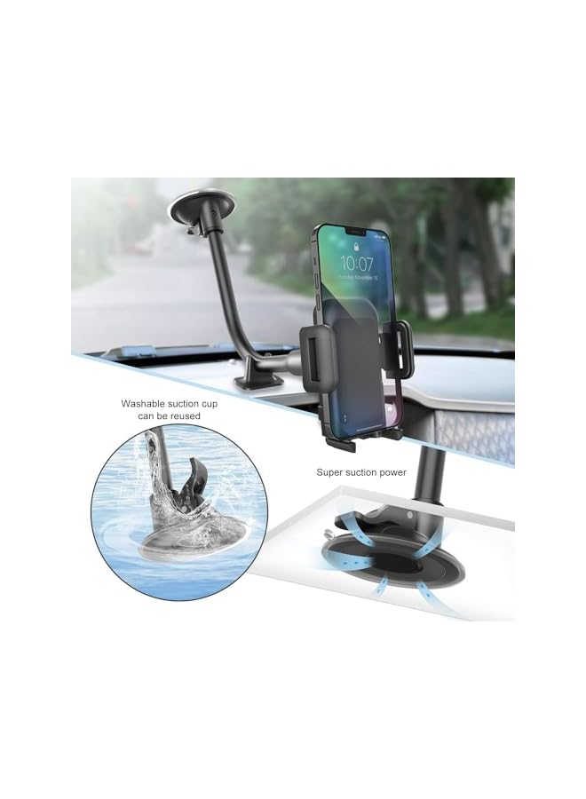S-TOP Universal 360° Car Phone Mount – Windshield & Dashboard Holder with Strong Suction Cup, Anti-Shake Stabilizer Windscreen Car Mount Grip Flexible Long Arm Cradle for All Smartphones - Image 3
