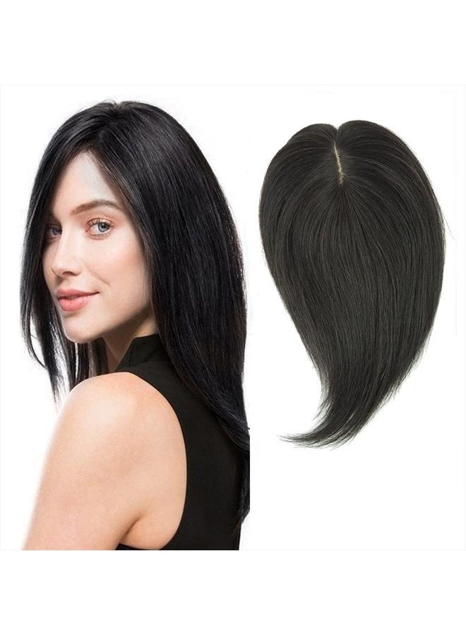Remeehi Real Human Hair Piece Pu Similar to Silk Base Women Topper or Toupee Wiglet Top Thin Loss Hair 5x8 Natural Black 20cm - Image 1