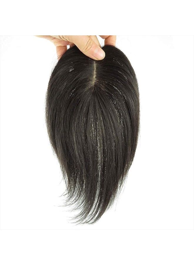 Remeehi Real Human Hair Piece Pu Similar to Silk Base Women Topper or Toupee Wiglet Top Thin Loss Hair 5x8 Natural Black 20cm - Image 2