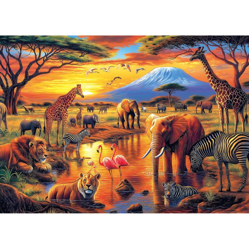 MINIWAN African Savannah Sunset Wildlife Puzzles for Adults 1000 Pieces Mount Kilimanjaro African Animals Jigsaw Puzzle Gift for Safari Nature Lovers 275x197 Inch - Image 3