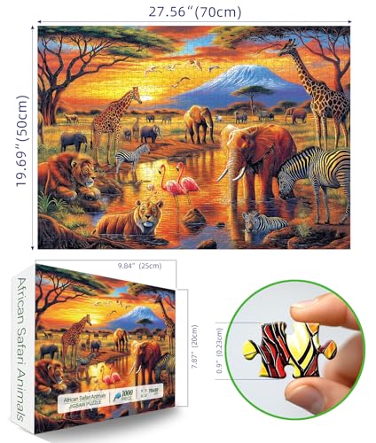 MINIWAN African Savannah Sunset Wildlife Puzzles for Adults 1000 Pieces Mount Kilimanjaro African Animals Jigsaw Puzzle Gift for Safari Nature Lovers 275x197 Inch - Image 5