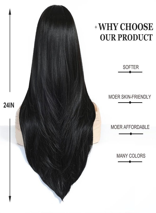 Esmee Long Straight Black Brown Wigs for Women with Fringe Natural Synthetic Hair Wig for Daily & Party Use - Image 4