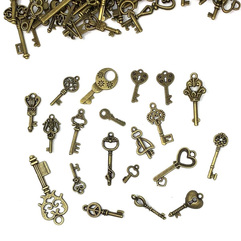 JIALEEY 125 PCS Vintage Skeleton Key Set Charms, JIALEEY Mixed Antique Style Bronze Brass for Pendant DIY Jewelry Making Wedding Party Favors - Image 4