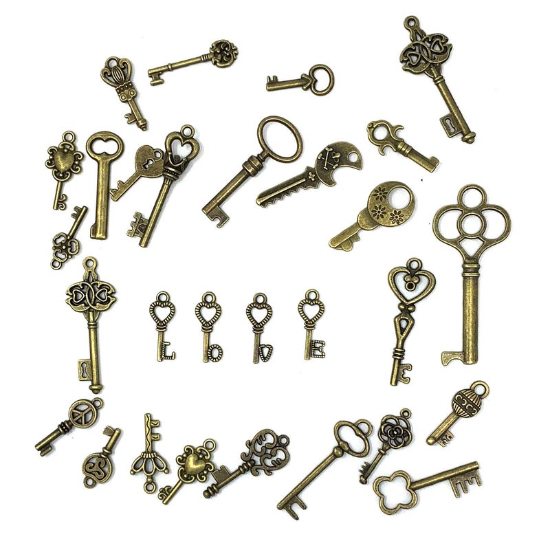 JIALEEY 125 PCS Vintage Skeleton Key Set Charms, JIALEEY Mixed Antique Style Bronze Brass for Pendant DIY Jewelry Making Wedding Party Favors - Image 3