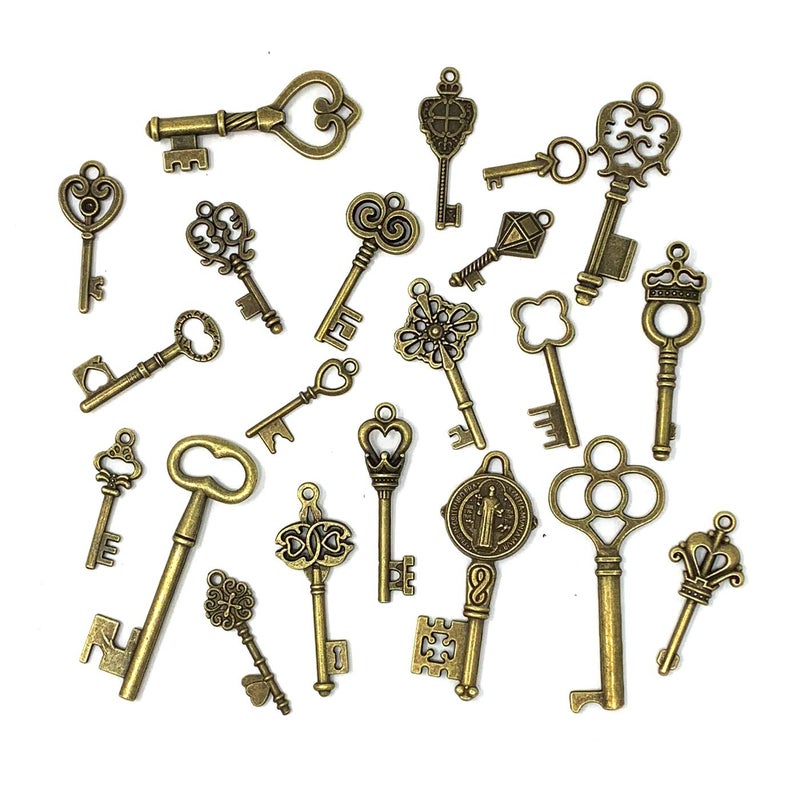 JIALEEY 125 PCS Vintage Skeleton Key Set Charms, JIALEEY Mixed Antique Style Bronze Brass for Pendant DIY Jewelry Making Wedding Party Favors - Image 2