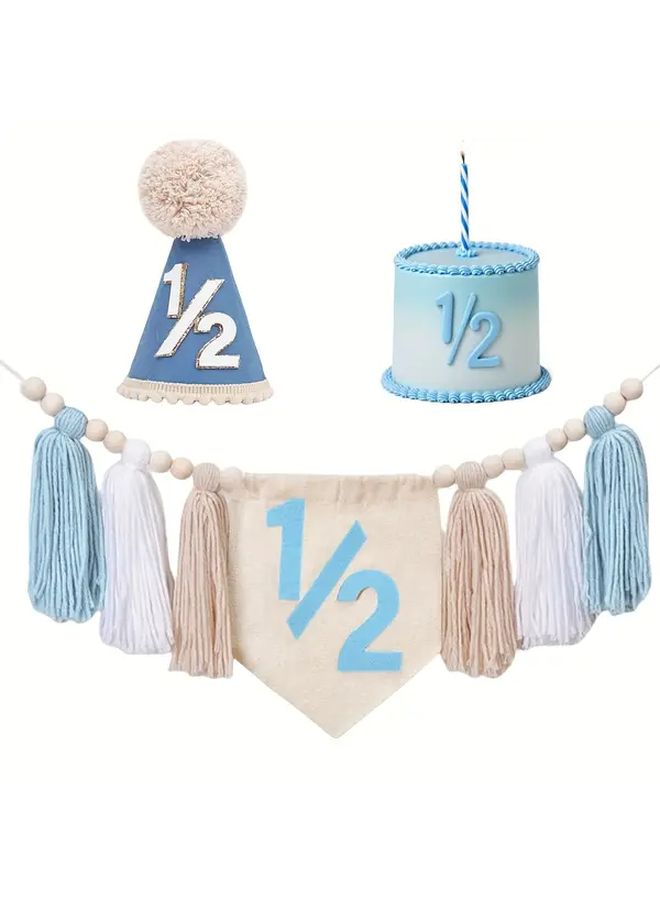 Pink Half Birthday Party Set for 6 Month Milestone With Banner Hats And Half Number Decorations - Image 4