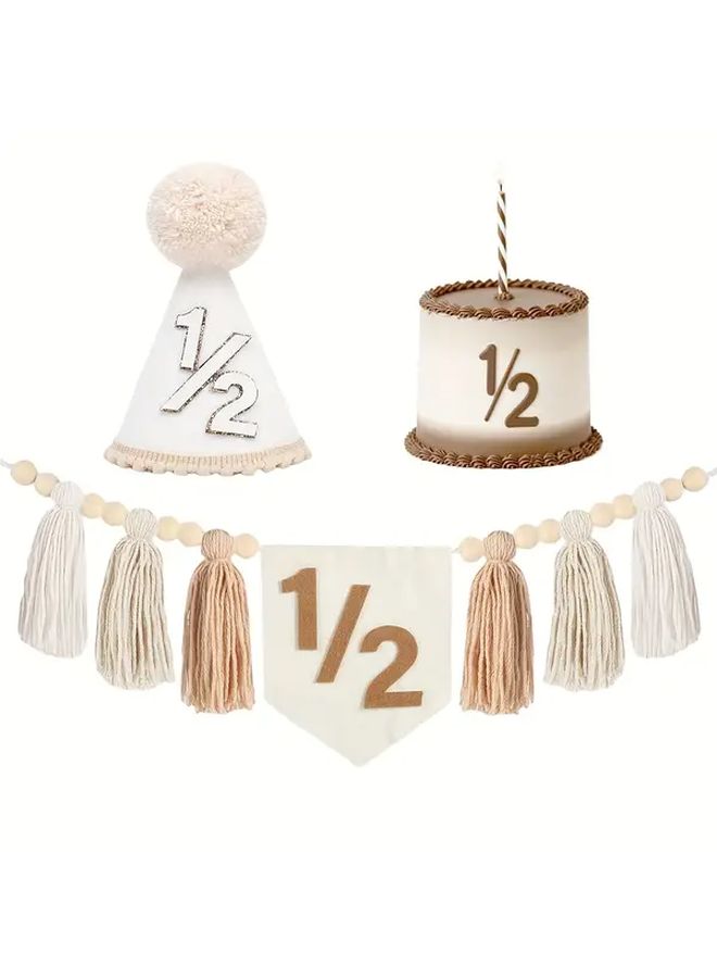 Pink Half Birthday Party Set for 6 Month Milestone With Banner Hats And Half Number Decorations - Image 1