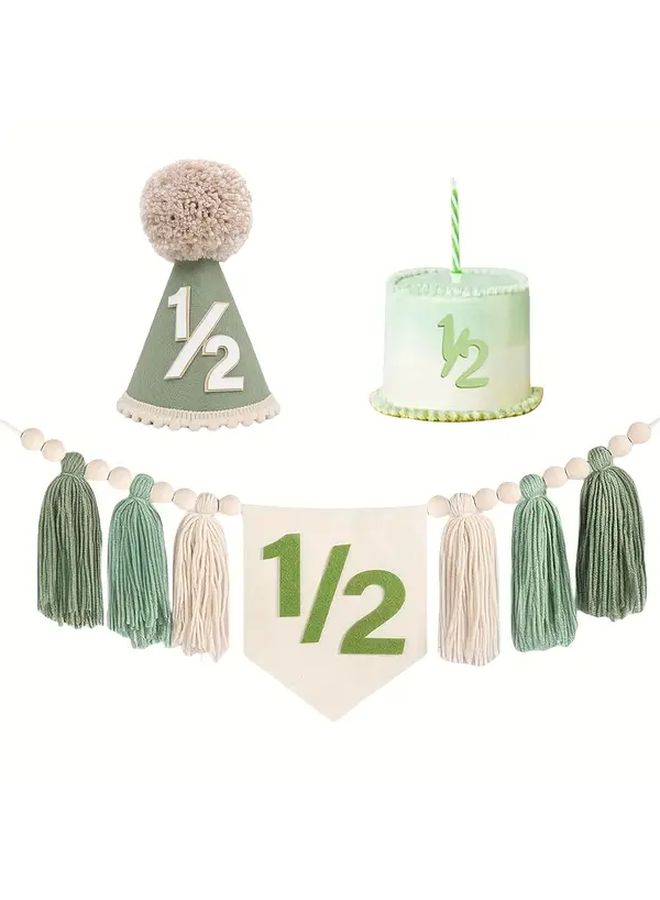 Pink Half Birthday Party Set for 6 Month Milestone With Banner Hats And Half Number Decorations - Image 5