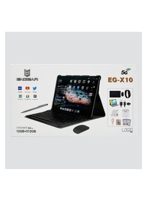 تابلت ذكي ENGEAR مقاس 10.1 بوصة EG-X10 يعمل بنظام Android 12 Tab مع ذاكرة وصول عشوائي 512 جيجابايت وذاكرة وصول عشوائي 12 جيجابايت رباعي النواة وواي فاي 5G LTE ثنائي الشريحة