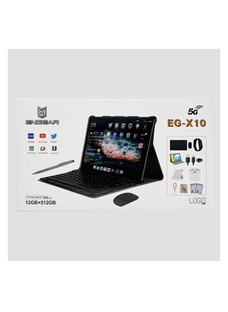 انجير - تابلت ذكي ENGEAR مقاس 10.1 بوصة EG-X10 يعمل بنظام Android 12 Tab مع ذاكرة وصول عشوائي 512 جيجابايت وذاكرة وصول عشوائي 12 جيجابايت رباعي النواة وواي فاي 5G LTE ثنائي الشريحة - Image 1