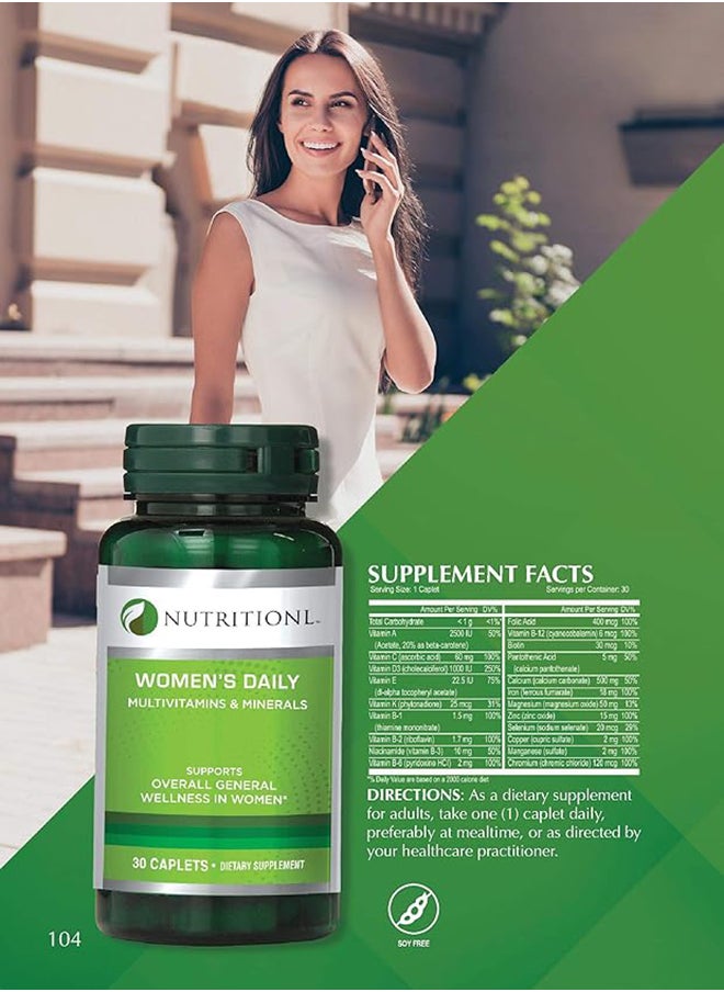 NUTRITIONL - Women'S Daily Multi Vitamins And Minerals Dietary Supplement Supports Overall General Wellness 30 Caplets - Image 1