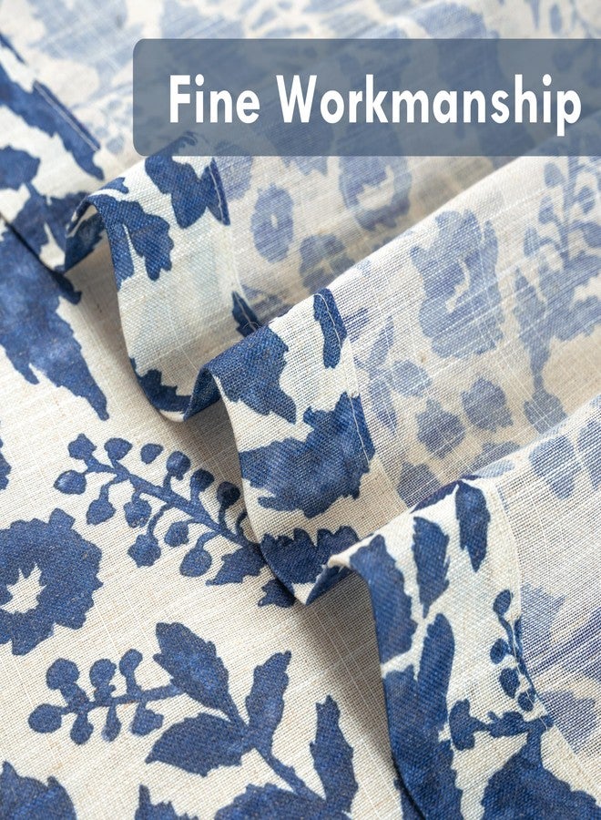 DriftAway Kitchen Curtain Floral Tier Linen Short Watercolor Flower Patterned Cafe Curtains 24 Inch Length for Living Room Bathroom Julia Farmhouse Rustic Drapes Rod Pocket 2 Panels Navy - Image 5