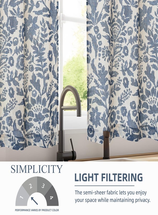 DriftAway Kitchen Curtain Floral Tier Linen Short Watercolor Flower Patterned Cafe Curtains 24 Inch Length for Living Room Bathroom Julia Farmhouse Rustic Drapes Rod Pocket 2 Panels Navy - Image 4