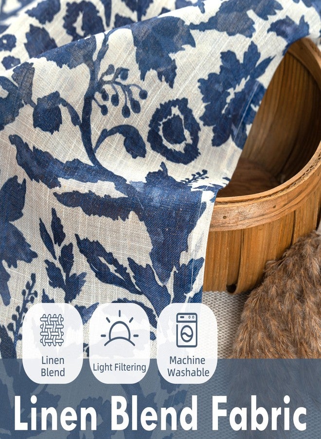 DriftAway Kitchen Curtain Floral Tier Linen Short Watercolor Flower Patterned Cafe Curtains 24 Inch Length for Living Room Bathroom Julia Farmhouse Rustic Drapes Rod Pocket 2 Panels Navy - Image 3
