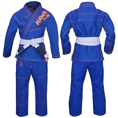 Hawk Sports Brazilian Jiu Jitsu Kids Jiu Jitsu Gi Children BJJ Gi Grappling Kimonos Lightweight with Free White Belt K000 Blue - Image 3