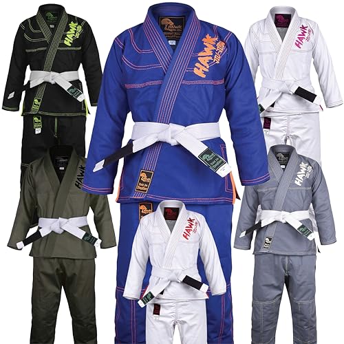 Hawk Sports Brazilian Jiu Jitsu Kids Jiu Jitsu Gi Children BJJ Gi Grappling Kimonos Lightweight with Free White Belt K000 Blue - Image 1