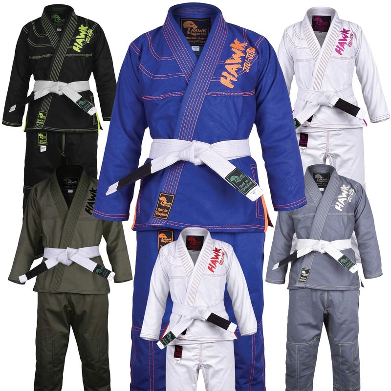 Hawk Sports Brazilian Jiu Jitsu Kids Jiu Jitsu Gi Children BJJ Gi Grappling Kimonos Lightweight with Free White Belt K000 Blue - Image 2