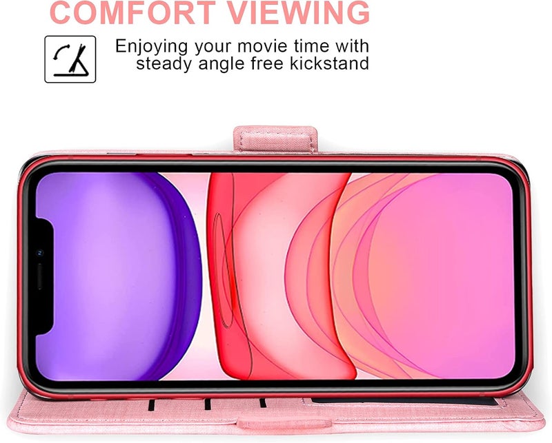 Asuwish Compatible with iPhone 11 6.1 Wallet Case Tempered Glass Screen Protector and Flip Cover Card Holder Cell Accessories Phone Cases for iphone11case iPhone11 i Phone11 XI 11R Women Men Boys Pink - Image 4