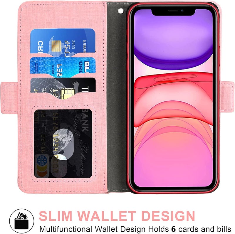 Asuwish Compatible with iPhone 11 6.1 Wallet Case Tempered Glass Screen Protector and Flip Cover Card Holder Cell Accessories Phone Cases for iphone11case iPhone11 i Phone11 XI 11R Women Men Boys Pink - Image 3