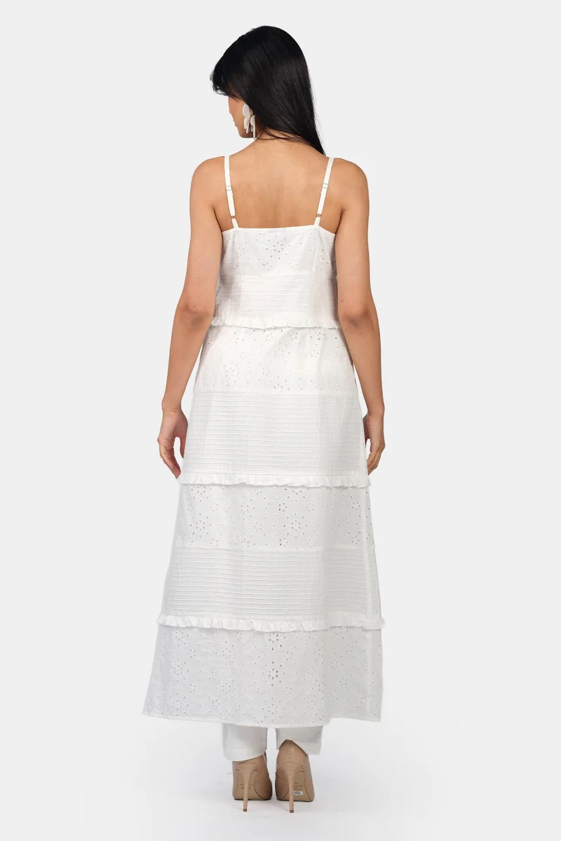 Virgio  Solid Cotton Lace Panel Maxi Top for Women for Women | Best Price UAE