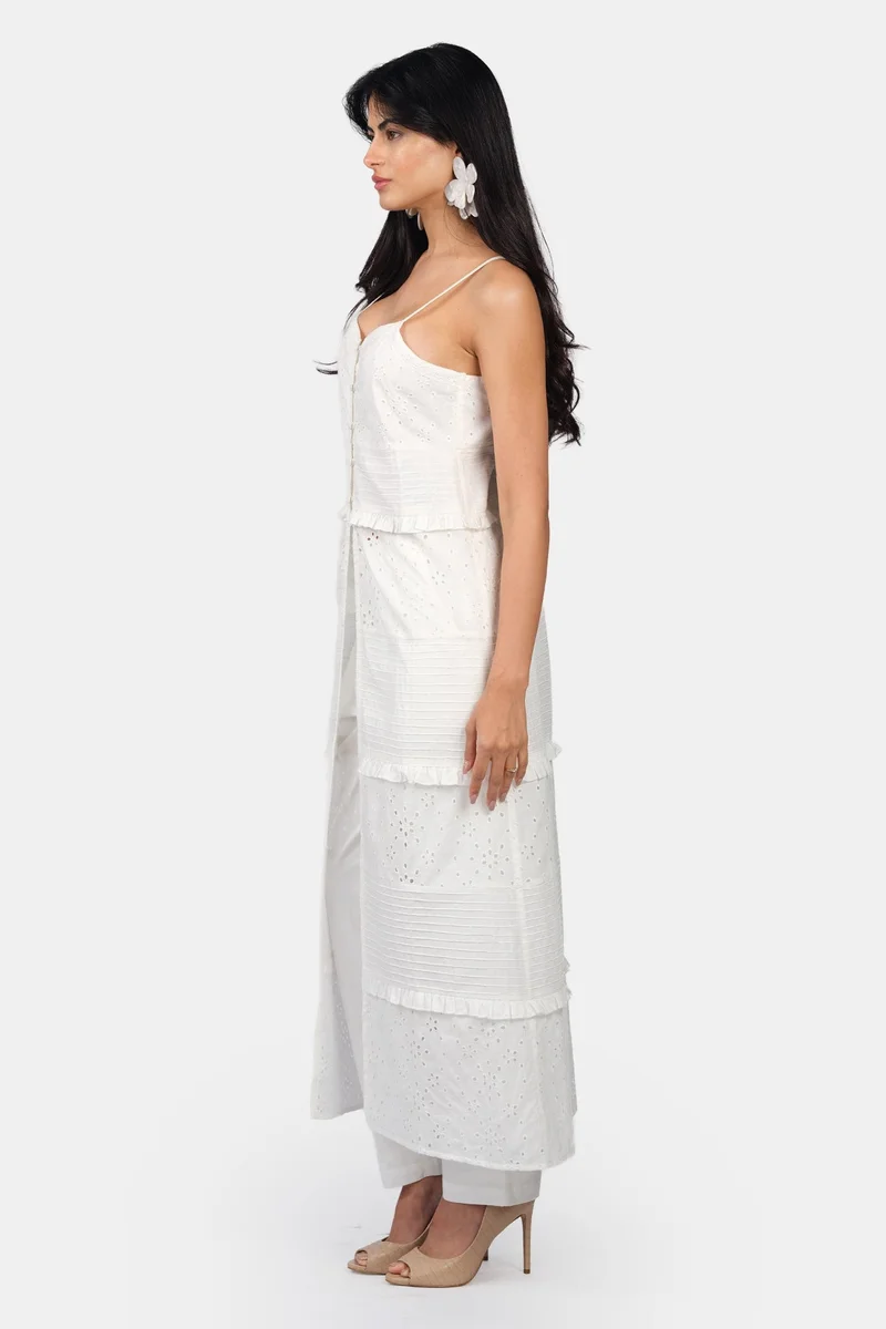 Virgio  Solid Cotton Lace Panel Maxi Top for Women for Women | Best Price UAE