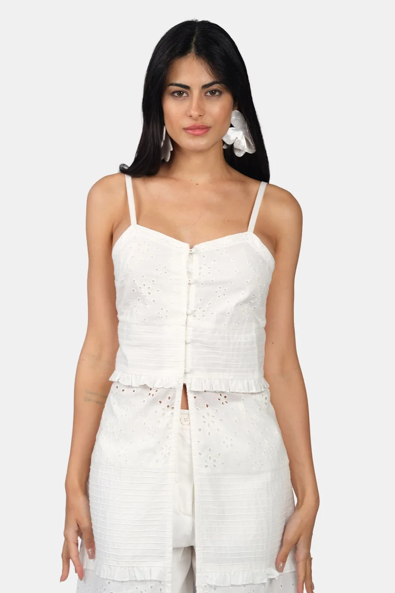 فيرجيو Solid Cotton Lace Panel Maxi Top for Women