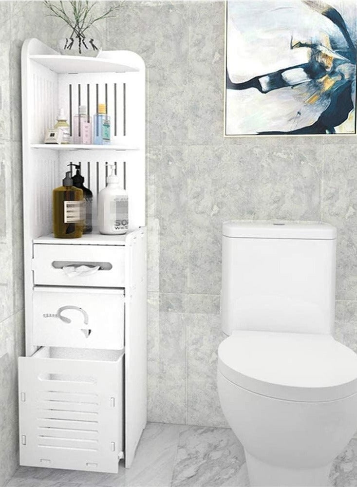 𝐅𝐅𝐃 Bathroom Storage Cabinet, Freestanding Slim Floor Cabinet with Adjustable Shelf, Waterproof & Eco-Friendly Wood-Plastic Composite, Multi-Level Organizer for Towels, Toiletries, Toilet Paper, and More - White, 24x24x120cm  - Image 1