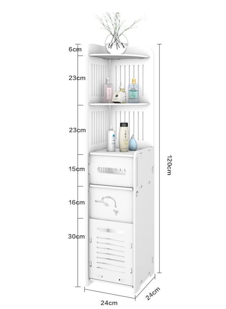 𝐅𝐅𝐃 Bathroom Storage Cabinet, Freestanding Slim Floor Cabinet with Adjustable Shelf, Waterproof & Eco-Friendly Wood-Plastic Composite, Multi-Level Organizer for Towels, Toiletries, Toilet Paper, and More - White, 24x24x120cm  - Image 2