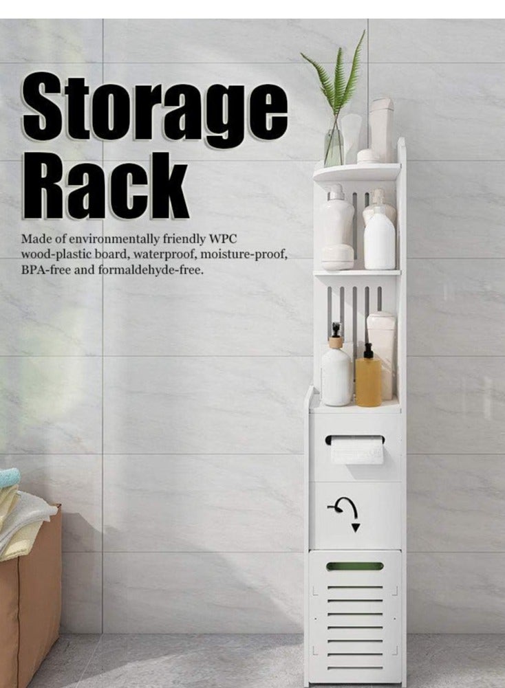 𝐅𝐅𝐃 Bathroom Storage Cabinet, Freestanding Slim Floor Cabinet with Adjustable Shelf, Waterproof & Eco-Friendly Wood-Plastic Composite, Multi-Level Organizer for Towels, Toiletries, Toilet Paper, and More - White, 24x24x120cm  - Image 3
