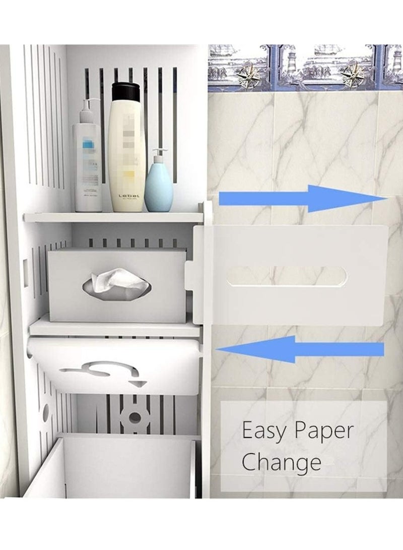 𝐅𝐅𝐃 Bathroom Storage Cabinet, Freestanding Slim Floor Cabinet with Adjustable Shelf, Waterproof & Eco-Friendly Wood-Plastic Composite, Multi-Level Organizer for Towels, Toiletries, Toilet Paper, and More - White, 24x24x120cm  - Image 4