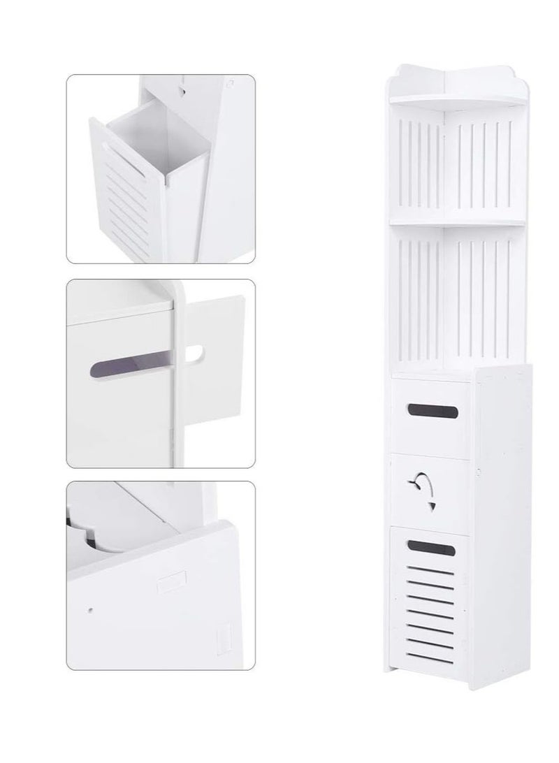 𝐅𝐅𝐃 Bathroom Storage Cabinet, Freestanding Slim Floor Cabinet with Adjustable Shelf, Waterproof & Eco-Friendly Wood-Plastic Composite, Multi-Level Organizer for Towels, Toiletries, Toilet Paper, and More - White, 24x24x120cm  - Image 5