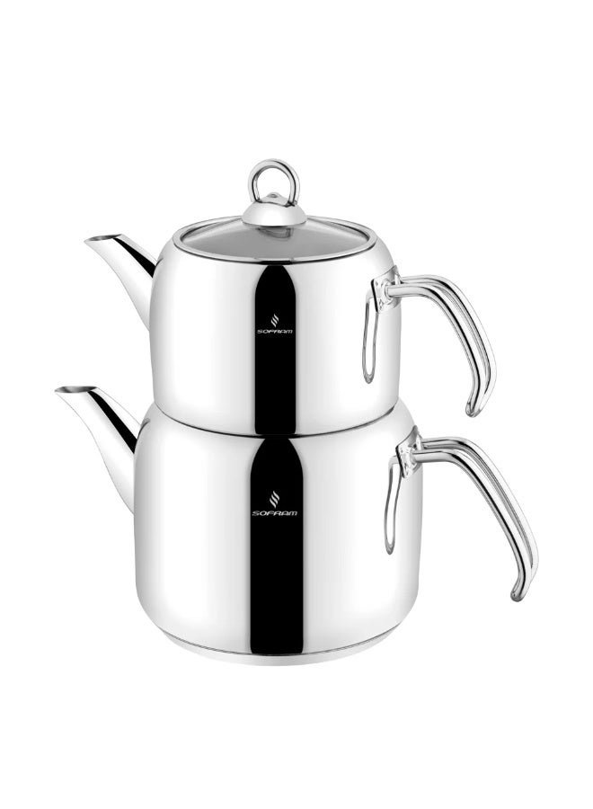 سوفرام طقم براد شاي سوفرام استيل تركي قطعتين سعة 1.2 لتر + 2.3 لتر - Image 2